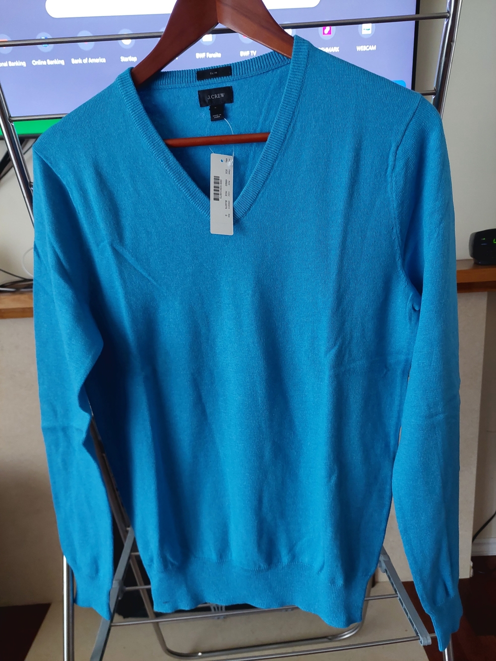 J. Crew Men’s V-Neck Sweater in Teal Blue